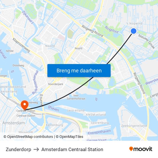 Zunderdorp to Amsterdam Centraal Station map