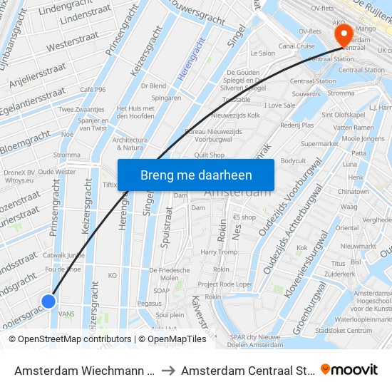 Amsterdam Wiechmann Hotel to Amsterdam Centraal Station map