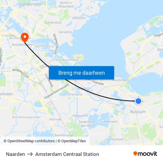 Naarden to Amsterdam Centraal Station map