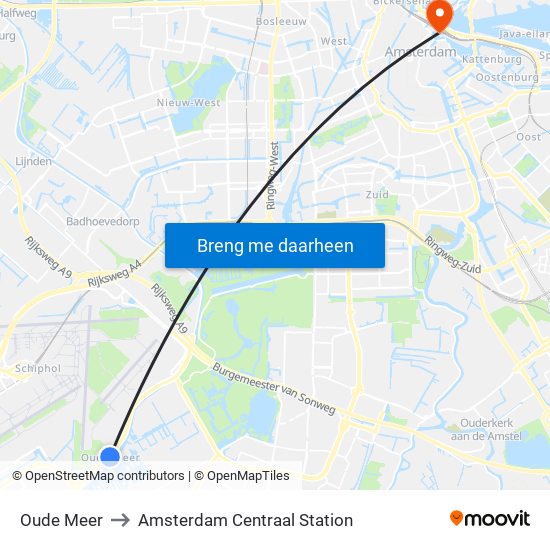 Oude Meer to Amsterdam Centraal Station map