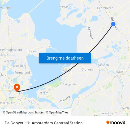 De Gooyer to Amsterdam Centraal Station map
