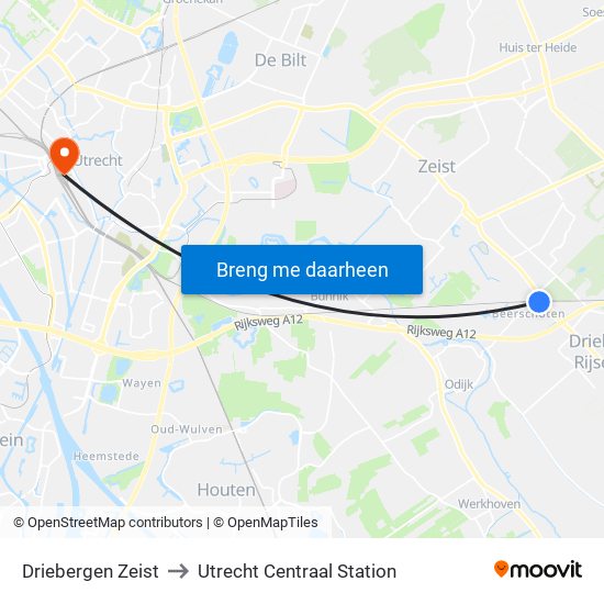 Driebergen Zeist to Utrecht Centraal Station map