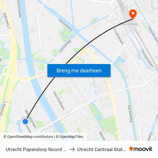Utrecht Papendorp Noord P R to Utrecht Centraal Station map