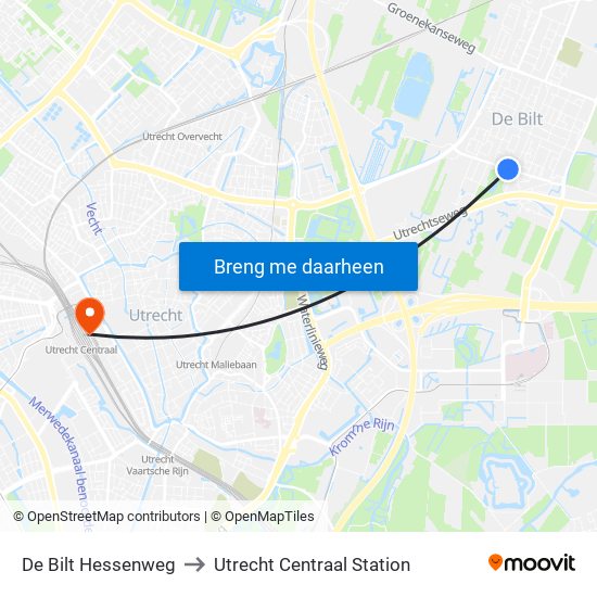 De Bilt Hessenweg to Utrecht Centraal Station map