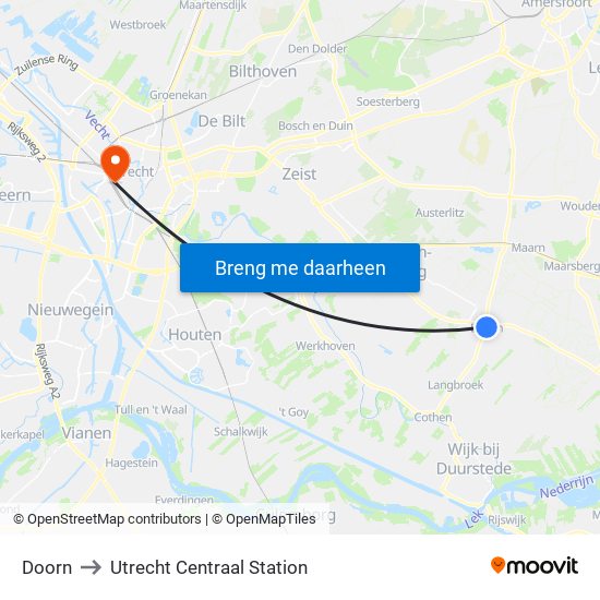 Doorn to Utrecht Centraal Station map