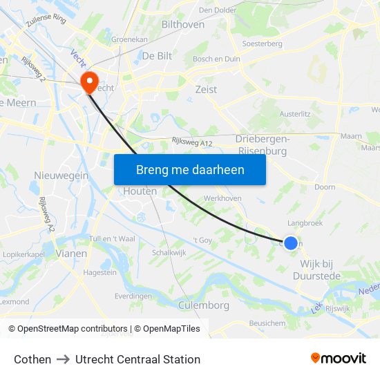 Cothen to Utrecht Centraal Station map