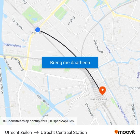 Utrecht Zuilen to Utrecht Centraal Station map