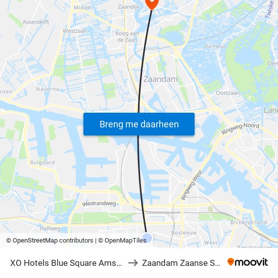 XO Hotels Blue Square Amsterdam to Zaandam Zaanse Schans map