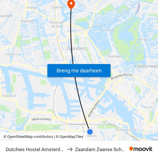 Dutchies Hostel Amsterdam to Zaandam Zaanse Schans map