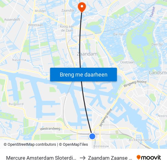Mercure Amsterdam Sloterdijk Station to Zaandam Zaanse Schans map