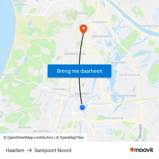 Haarlem to Santpoort Noord map