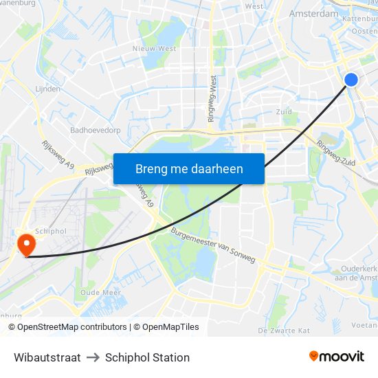 Wibautstraat to Schiphol Station map