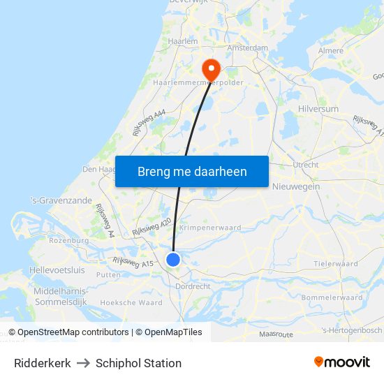 Ridderkerk to Schiphol Station map