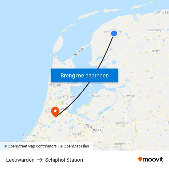 Leeuwarden to Schiphol Station map