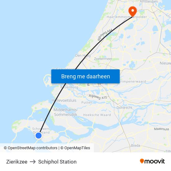 Zierikzee to Schiphol Station map