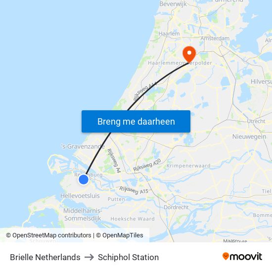 Brielle Netherlands to Schiphol Station map