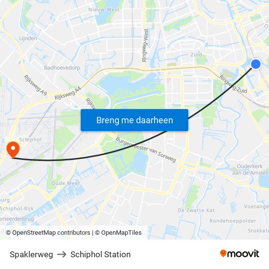 Spaklerweg to Schiphol Station map