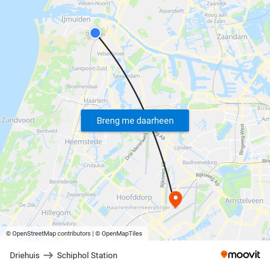 Driehuis to Schiphol Station map
