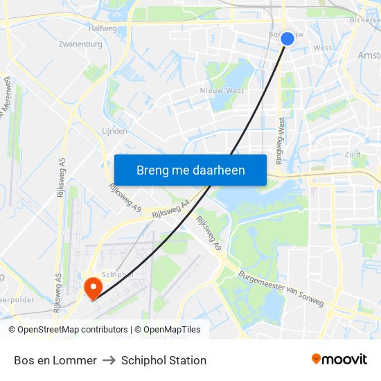 Bos en Lommer to Schiphol Station map