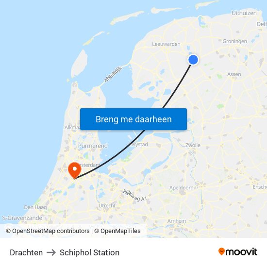 Drachten to Schiphol Station map