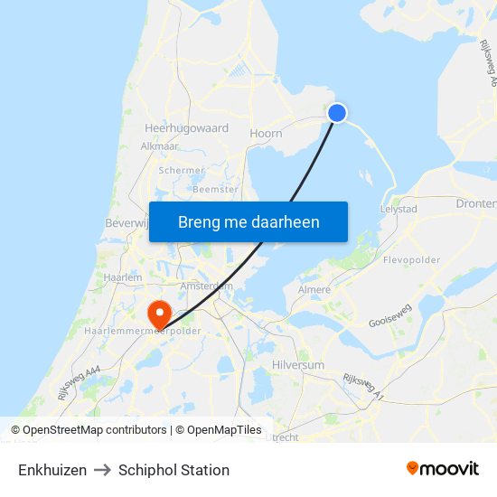 Enkhuizen to Schiphol Station map