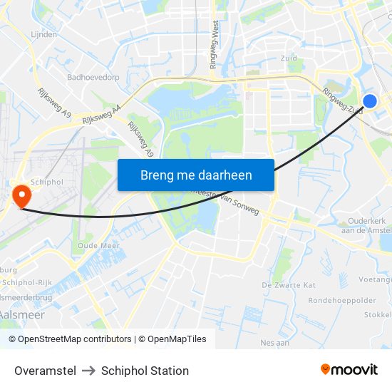 Overamstel to Schiphol Station map