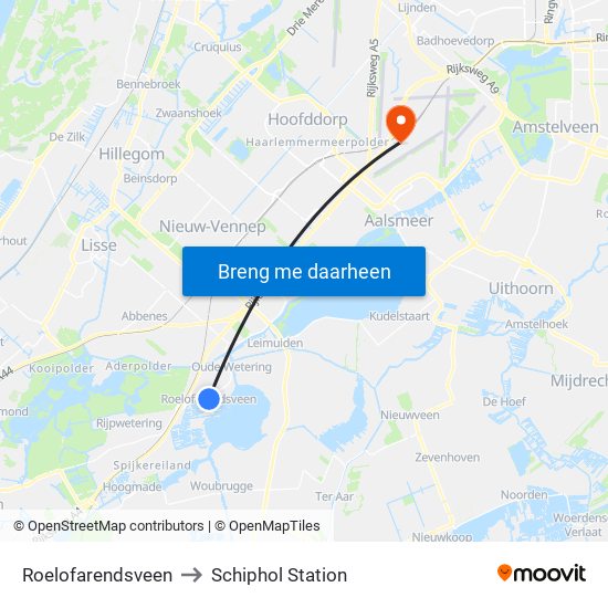 Roelofarendsveen to Schiphol Station map