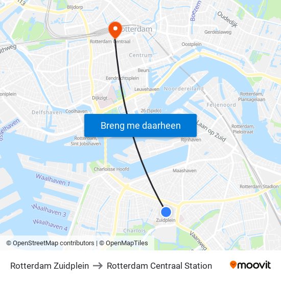 Rotterdam Zuidplein to Rotterdam Centraal Station map
