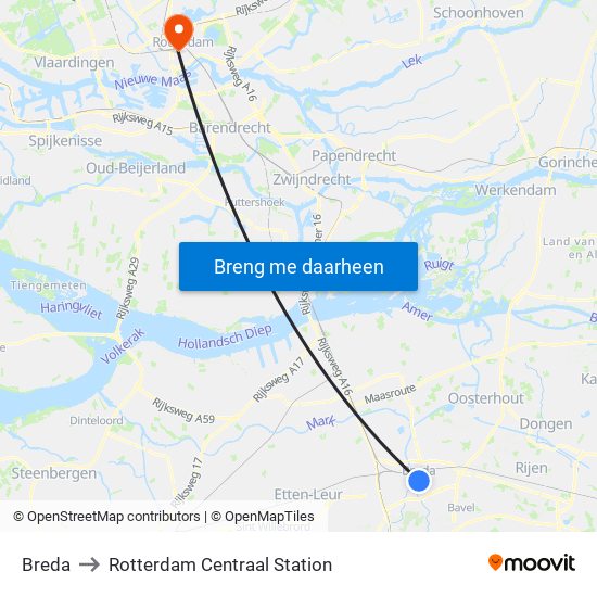 Breda to Rotterdam Centraal Station map