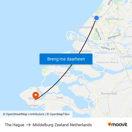The Hague to Middelburg Zeeland Netherlands map