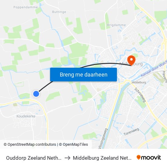 Ouddorp Zeeland Netherlands to Middelburg Zeeland Netherlands map