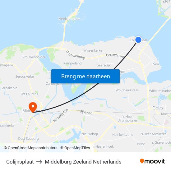 Colijnsplaat to Middelburg Zeeland Netherlands map
