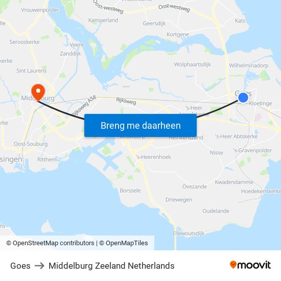 Goes to Middelburg Zeeland Netherlands map