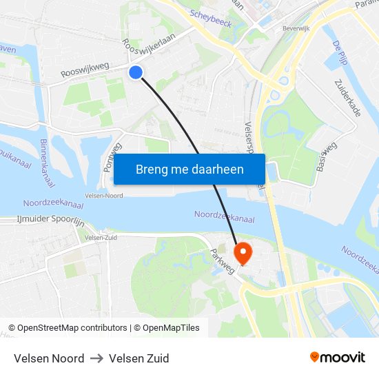 Velsen Noord to Velsen Zuid map