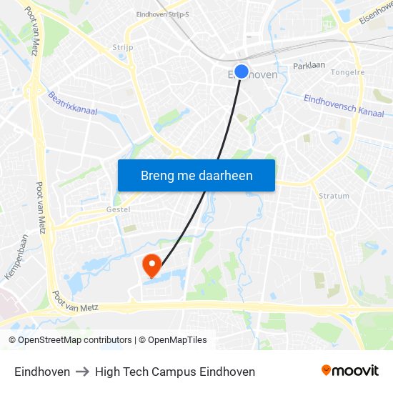 Eindhoven, Nieuwe Emmasingel 10 to High Tech Campus Eindhoven map