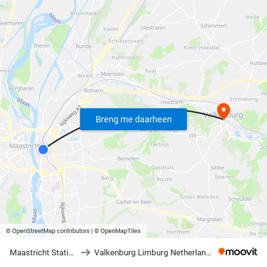 Maastricht Station to Valkenburg Limburg Netherlands map