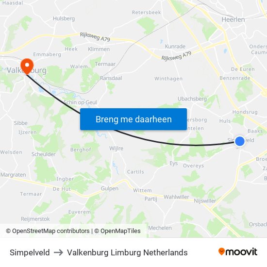 Simpelveld to Valkenburg Limburg Netherlands map