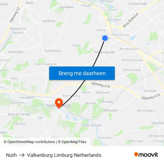 Nuth to Valkenburg Limburg Netherlands map