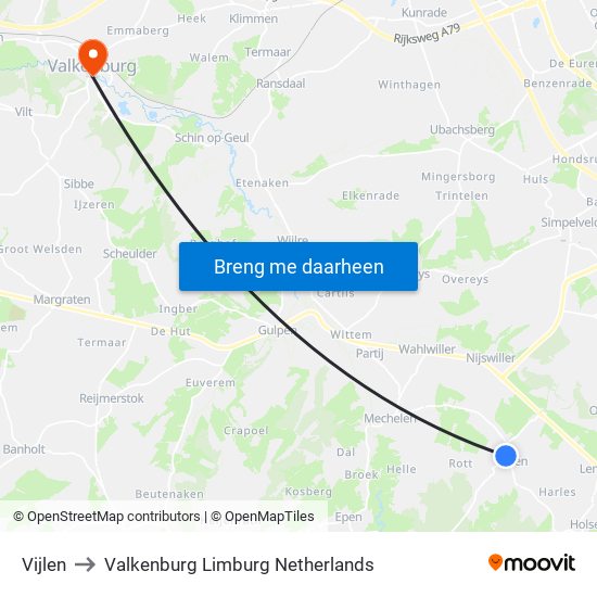Vijlen to Valkenburg Limburg Netherlands map