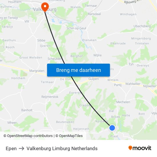 Epen to Valkenburg Limburg Netherlands map