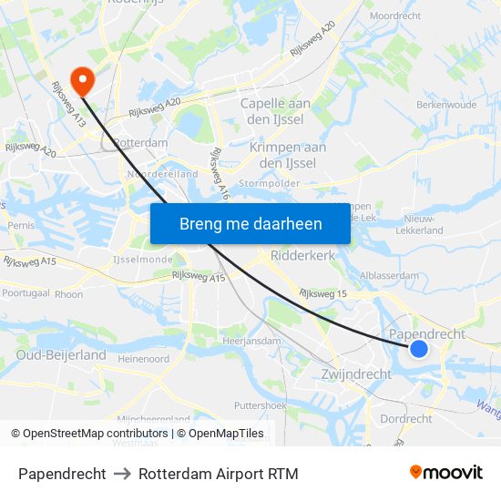 Papendrecht to Rotterdam Airport RTM map