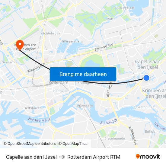 Capelle aan den IJssel to Rotterdam Airport RTM map