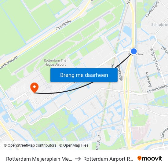 Rotterdam Meijersplein Metro to Rotterdam Airport RTM map