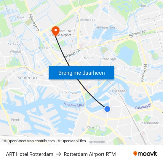 ART Hotel Rotterdam to Rotterdam Airport RTM map