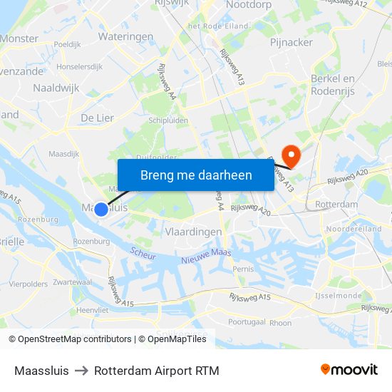 Maassluis to Rotterdam Airport RTM map