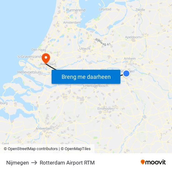 Nijmegen to Rotterdam Airport RTM map