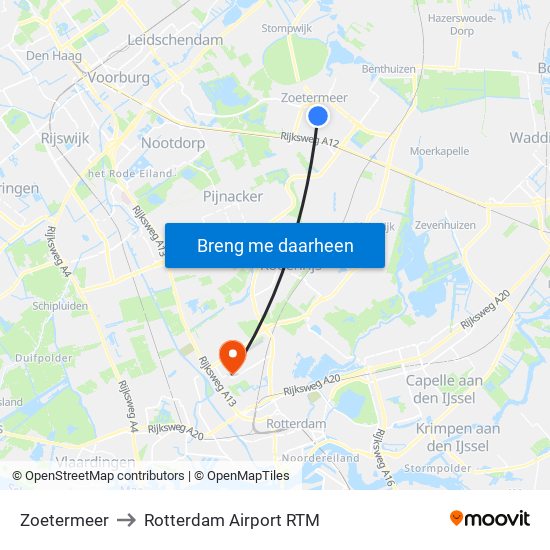 Zoetermeer to Rotterdam Airport RTM map