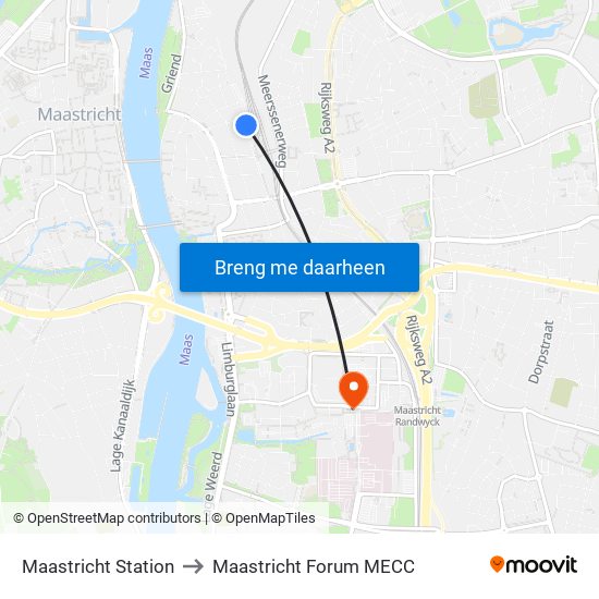 Maastricht Station to Maastricht Forum MECC map