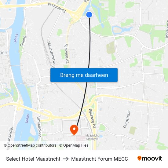 Select Hotel Maastricht to Maastricht Forum MECC map