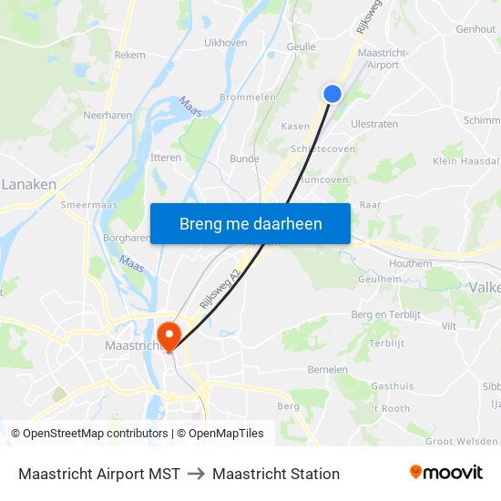 Maastricht Airport MST to Maastricht Station map